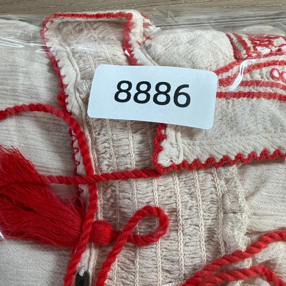 Free People Wind Willow Dress Women Small Beige Red Embroidered Boho Peasant